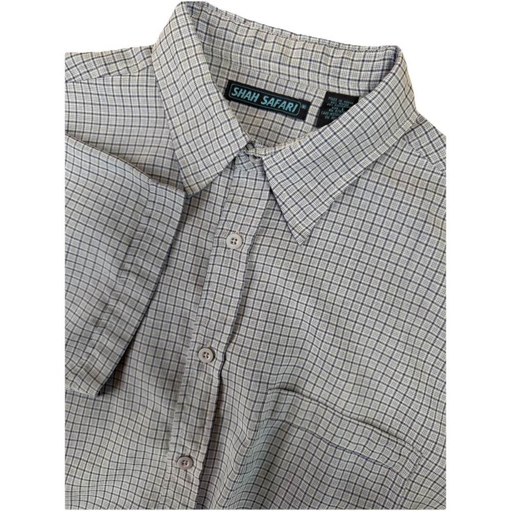 Shah Safari Plaid Button Up Short Sleeve Casual Shirt Large